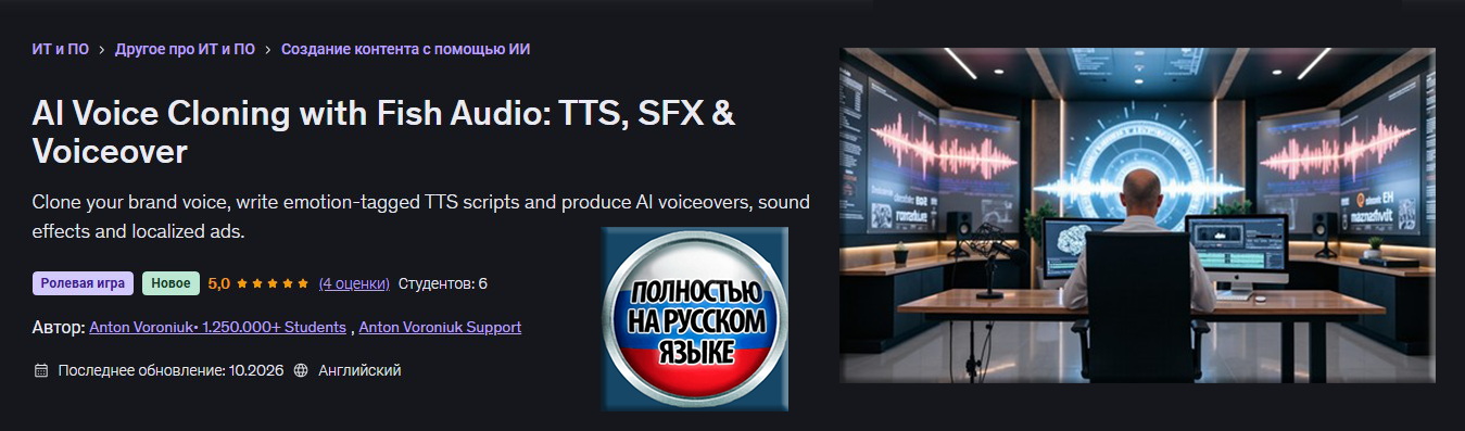 Udemy / Антон Воронюк - Клонирование голоса с помощью ИИ от Fish Audio: синтез речи, звуковые эффекты и озвучивание
